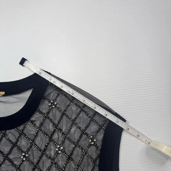 Free People Disco Nights Mesh Beaded Top Black Sheer Rhinestone Festival Unisex - Picture 6 of 16